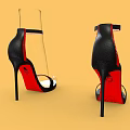 Women's Fashion High Heel Sandals With Transparent Strap Black Red Accents And Stiletto Heel