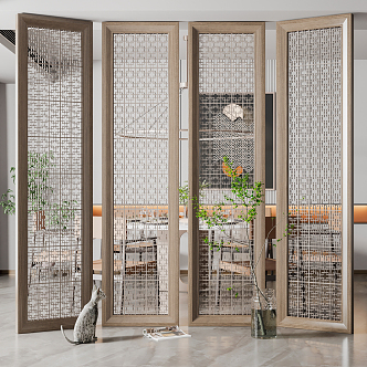 New Chinese Partition Solid Wood Partition Screen 3d model