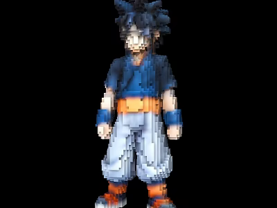 Pixel Style Anime Doll with Blue Shirt Orange Belt White Pants Orange Shoes Dark Hair 3d model