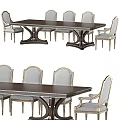 Elegant Dark Wood Dining Table Set With Gray Upholstered Chairs And Metal Accents