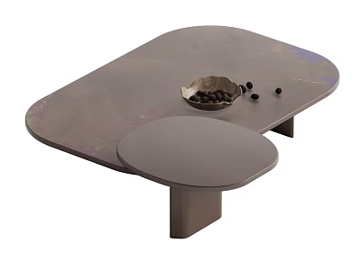Modern Coffee Table Featuring Irregular Dark Top Decorative Bowl And Black Beads 3d model