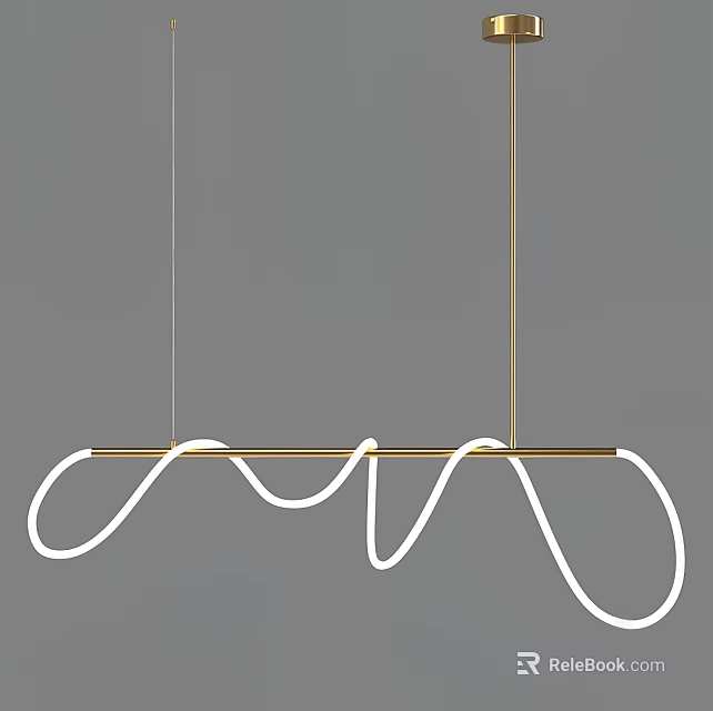 Modern White Wavy Pendant Light With Golden Hanging Rod And Sleek Design 3d model 
