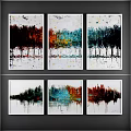 Colorful Abstract Paintings With Tree Silhouettes Drip Paint And Vibrant Hues