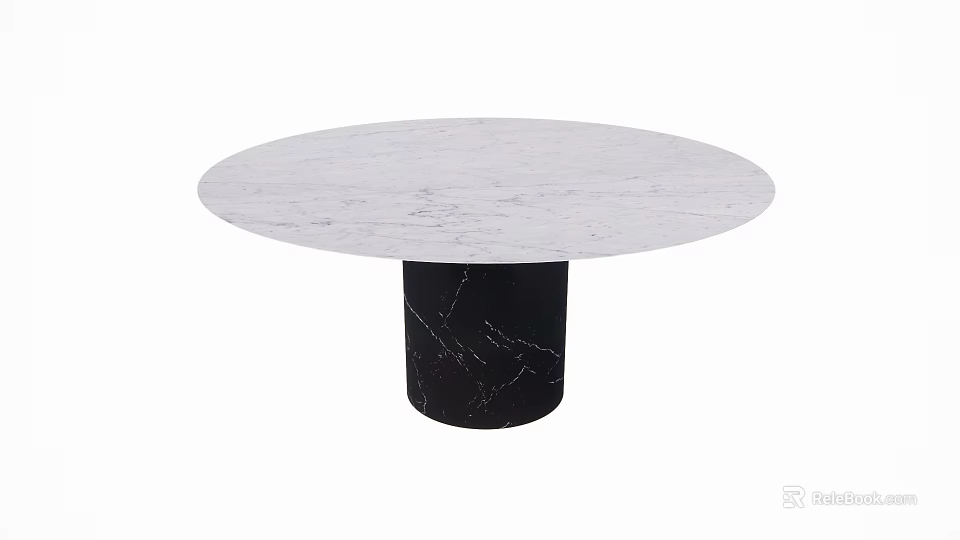 Elegant Round Table And Chair Set With White Marble Top And Black Base 3d model