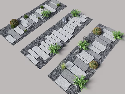 Garden Path Design With Stone Slabs Green Plants And Gravel Elements 3d model