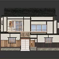 Cartoon Scenery of Traditional Japanese Dojo Building with Two Story Structure Tiled Roof and Wooden Details