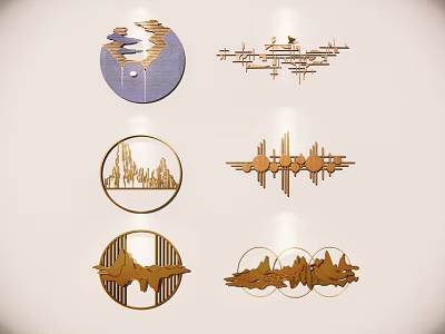 Modern Wall Decor With Geometric Shapes Mountain Silhouettes And Linear Patterns 3d model