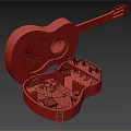 Creative Cartoon Guitar Shaped Scene With Mini Room Ladder And Colorful Lights