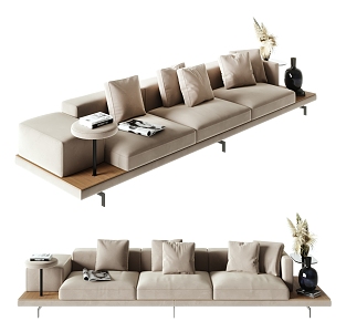 Modern three-seat sofa villa multiplayer fabric sofa 3d model