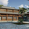 Traditional Chinese Ancient Architecture Featuring Classic Wooden Roof Courtyard And Stone Pavement Design
