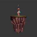 Fantasy Game Movie Character With Pink Wings And Flame Standing On Green Rock Platform Base