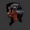 Female Character 3D Model with Long Gray Curly Hair Clear Facial Features in Dark Background