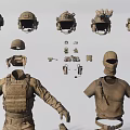 Military Soldier Character With Tactical Gear Helmet Vest Weapons And Accessories
