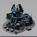 Futuristic Sci Fi Building Exterior With Blue Circular Base Antenna And Red Equipment