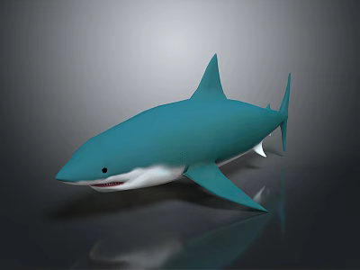 Blue Green Shark 3D Model With White Underbelly And Fins On Gray Surface 3d model