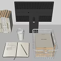Stylish Decorative Ornament Set with Books Coffee Cup Notebook Pencil Wire Basket and Decorative Print