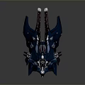 Futuristic Mechanical Weapon Sculpture With Dark Color Wing Like Structures And Detailed Yellow Accents