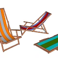 Folding Wooden Lounge Chair With Striped Fabric For Outdoor Use In Three Colors