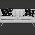 Modern Light Gray Sofa With Black Star Pattern Cushions And Metal Legs 3d model