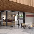 Modern Detached Villa Featuring Glass Sliding Doors Wooden Ceiling Patio Fire Pit And Stone Flooring