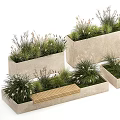 Modern Wooden Outdoor Chair in Garden Setting with Green Plants and Rectangular Planters