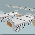 Two Modern Medical Beds With Wooden Nightstands Against Light Blue Wall And Bedside Panels