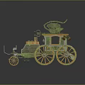 Vintage Wooden Horse Drawn Carriage With Large Wheels And Decorative Structure