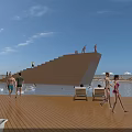 Outdoor Swimming Pool Area With Wooden Deck Sun Loungers And People Relaxing Swimming