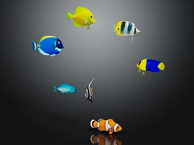 Colorful Tropical Fish Swimming With Vibrant Colors Different Species And Patterns 3d model