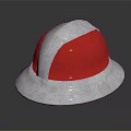 Red And Silver Metallic Helmet With Riveted Brim And Reflective Surface 3d model