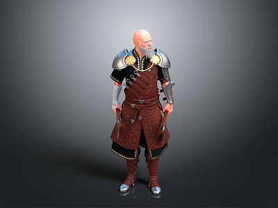 Man Wearing Brown Outfit With Silver Armor And Decorative Details Standing 3d model