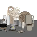 Elegant Modern Kitchenware Collection With Ceramic Mugs Glass Jars And Wooden Trays