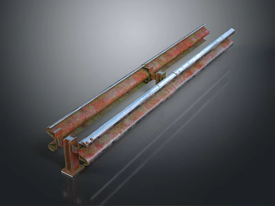 Industrial Steel Fence With Double Rail Structure And Rustic Rusty Surface For Outdoor Use 3d model