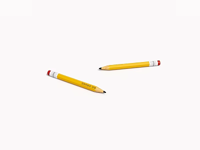 Two Yellow Pencils with Red Eraser Tips on White Background 3d model