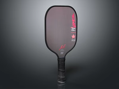 Durable Pickleball Paddle With Black Frame Dark Surface Red Logo And Wrapped Handle 3d model