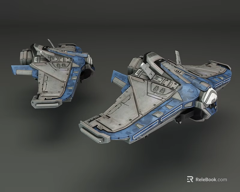 Two Blue Gray Sci Fi Mechanical Vehicles With Metallic Structure And Wings 3d model