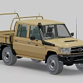 Beige Utility Pickup Truck With Double Cab Open Cargo Bed And Roof Rack