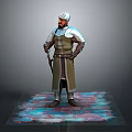 Medieval Warrior in White Turban and Plate Armor With Dagger and Creature Pattern Base