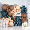 Happy Birthday Party Decoration With Brown Beige Navy Blue Balloon Wall And Number 30