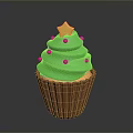 Christmas Cupcake With Green Frosting Yellow Star Topping Red Sprinkles And Brown Paper Cup