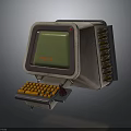 Vintage Electronic Device With Green Display Screen And Orange Keyboard
