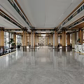 Modern Chinese Style Hotel Lobby With Wooden Structure Glass Doors Marble Floor And Spacious Space