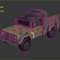 Camouflage Military Truck with Open Cargo Bed and Roof Rack Design