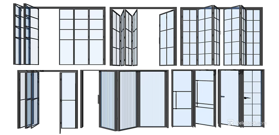 Modern Folding Doors Design With Glass Panels Multiple Opening Styles For Home Use 3d model