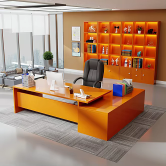 Computer Desktop Simple Office Desk and Chair Combination Office Boss Desk Staff Desk 3d model