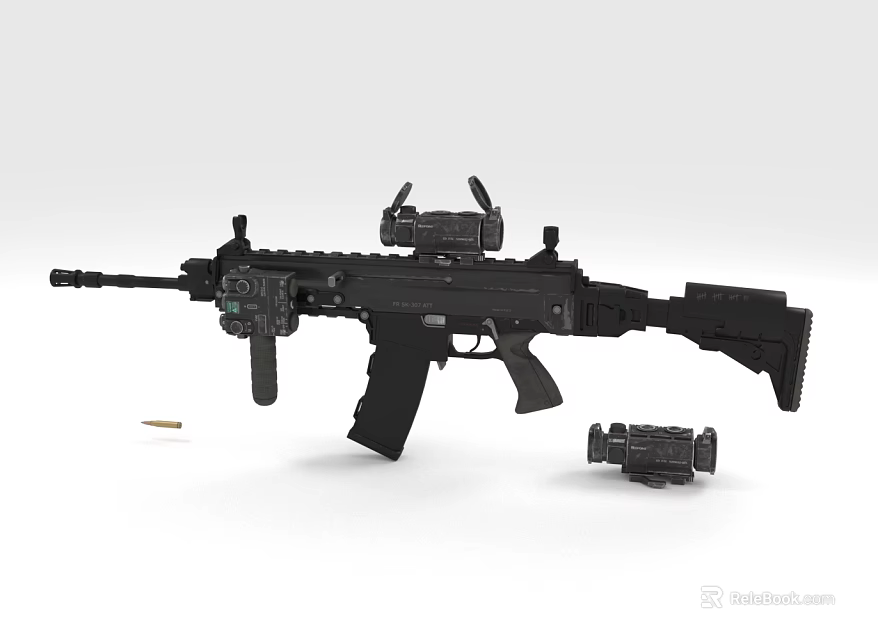 Modern Tactical Rifle with Scope Attachment and Ammunition Shell 3d model 