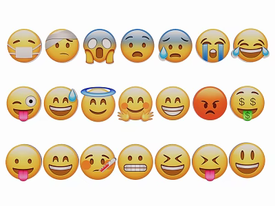 Silhouette Collection of Various Emoji Faces with Happy Sad Angry and Playful Expressions 3d model