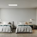Modern Hotel Guest Room With Twin Beds Bedside Lamps And Wooden Flooring