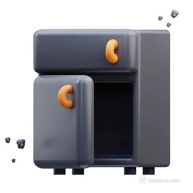 Gray Refrigerator Freezer with Orange Handles and Modern Compact Double Compartment Design 3d model 