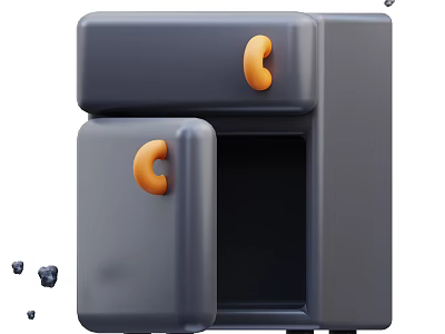 Gray Refrigerator Freezer with Orange Handles and Modern Compact Double Compartment Design 3d model